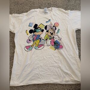 Disney Unisex White T-Shirt with Mickey and Minnie Graphic
